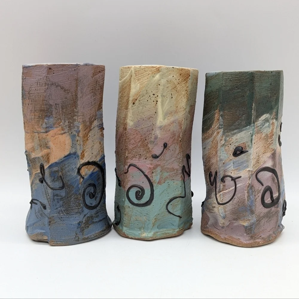 Handmade Colorful Abstract Ceramic Vases Set Of 3